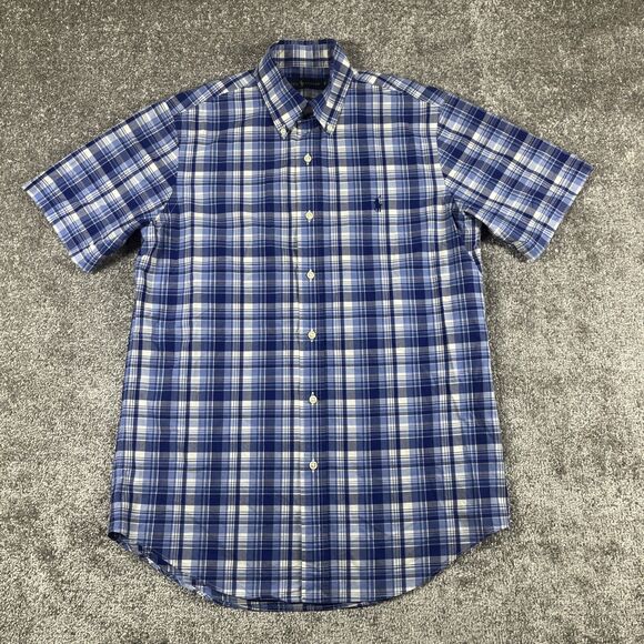 Ralph Lauren Button Down Shirt Mens Small Plaid Blue Short Sleeve - Picture 2 of 10